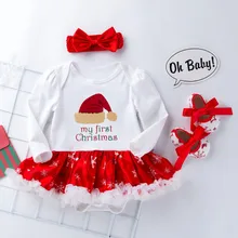 Комплект рождественской одежды для маленьких девочек, Детский комбинезон с длинными рукавами, платье-пачка, повязка на голову, комплект одежды из 3 предметов для девочек 3 мес.-24 мес