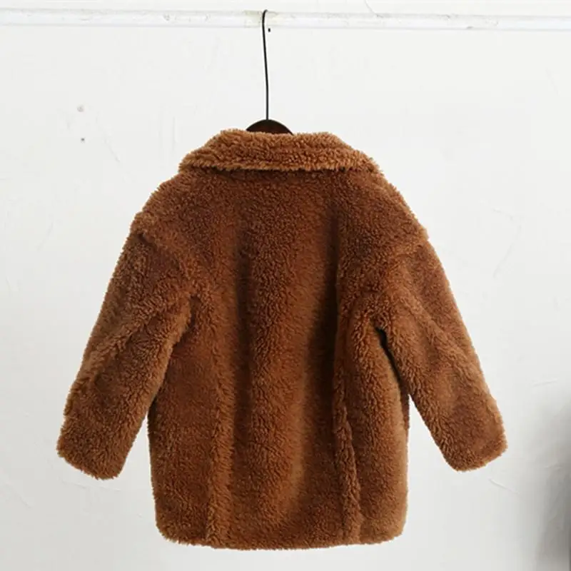 Пальто из искусственного меха для девочек Детская куртка с мишкой для девочек плотная одежда для малышей от 2 до 14 лет зимнее теплое пальто