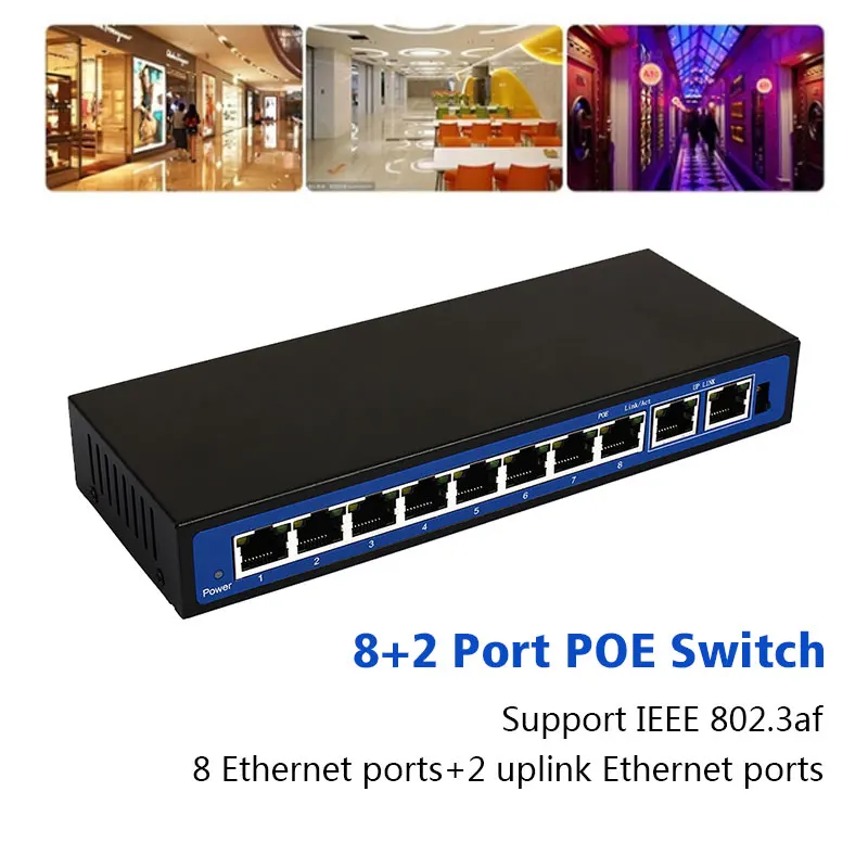 

10 Ports 8 PoE Injector POE Power Over Ethernet Switch Power Over Ethernet POE Ethernet Switch Network Camera Power adapter