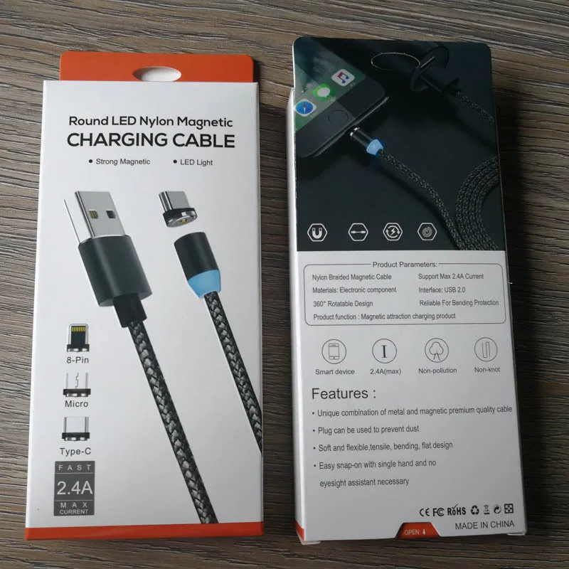 Магнитный зарядный кабель Bozhu 1 м, кабель Micro USB для iPhone XR XS Max X Magnet charger usb type C, светодиодный шнур для зарядки
