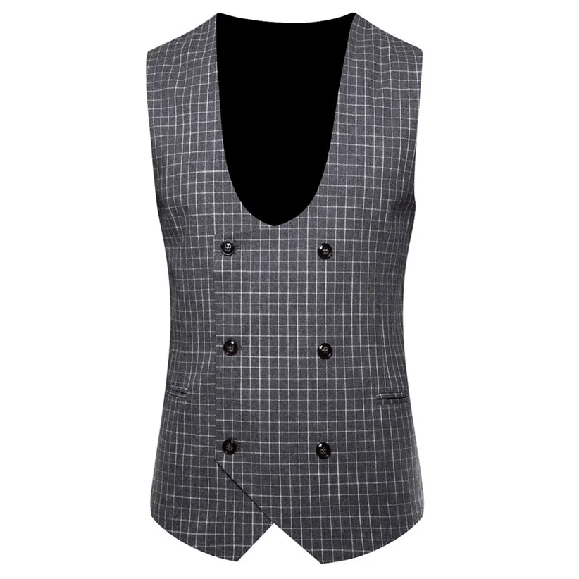 Dark Gray Мужской Классический Клетчатый жилет, деловой костюм с пиджаком, двубортный мужской пиджак для свадьбы 9814 - Цвет: Dark Gray