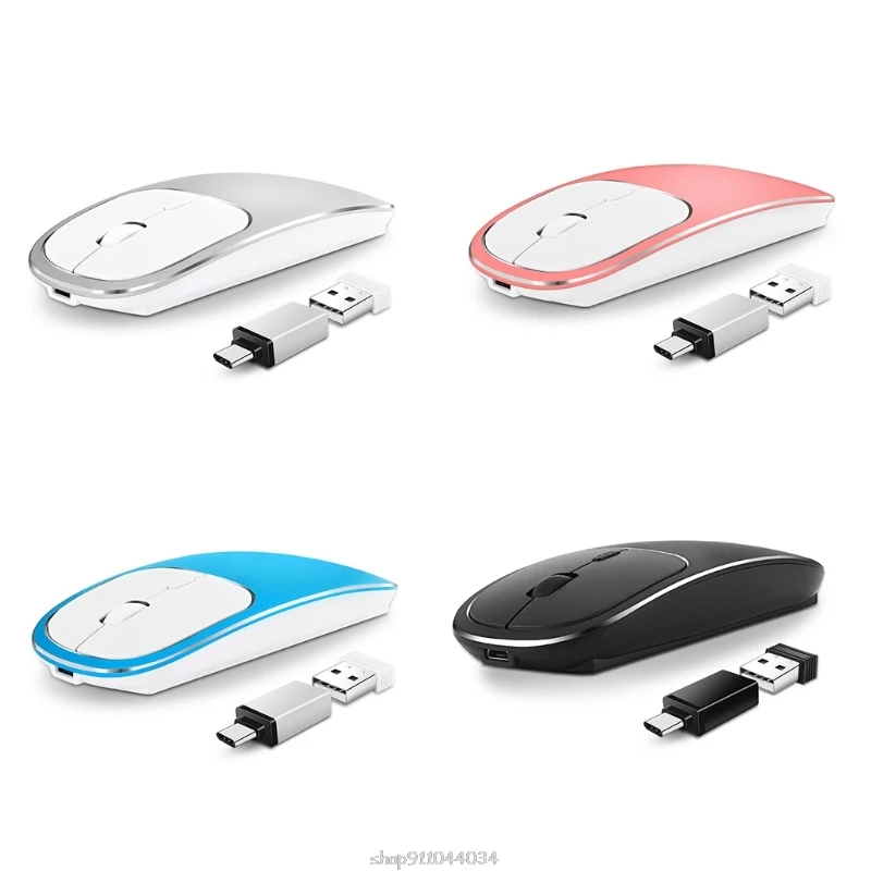 Ratón óptico Universal recargable de aluminio, Mouse inalámbrico tipo C + USB, 2,4 Ghz, 1600DPI, para ordenador portátil, PC, Notebook, Mar25 21