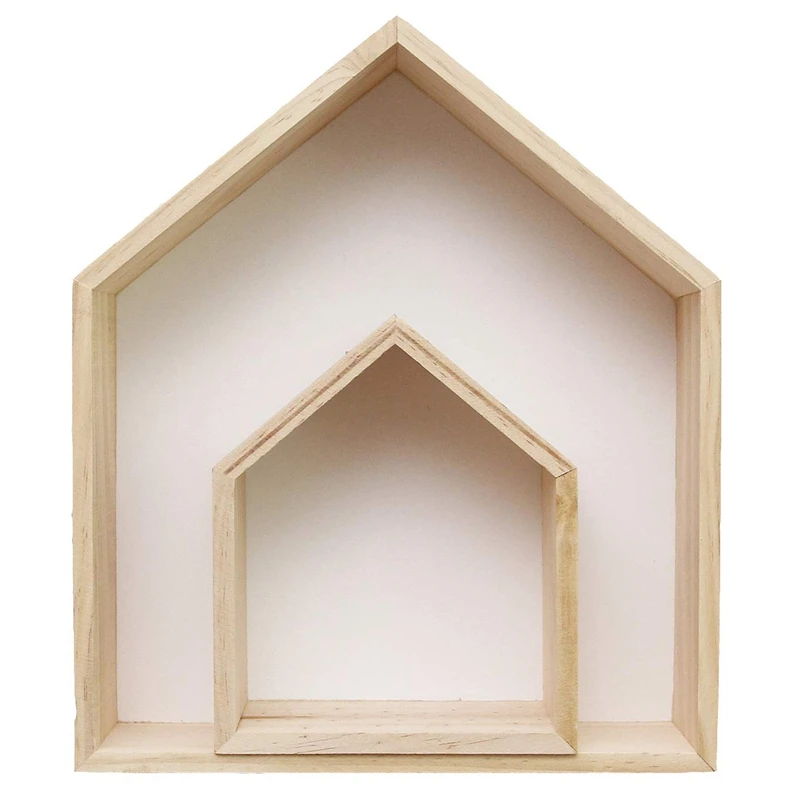 

2Pcs Lovely Wooden House-Shaped Wall Storage Shelf Kid'S Room Decoration (White)