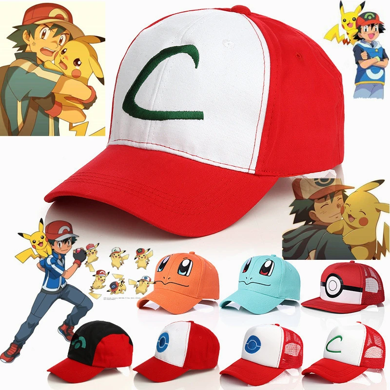 Pokemon kül Ketchum Pikachu Cosplay şapkalar Charmander Poke tle Poke topu  çocuk yetişkin Demo beyzbol şapkası spor sokak güneş geçirmez şapka| | -  AliExpress