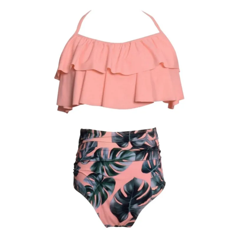 

Bikini Set Two Piece Women Sexy Ruffle Top Swimwear High Waist Bandage Push Up Bathing Suit