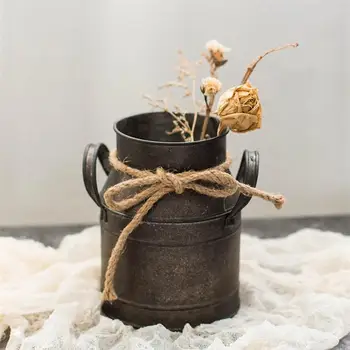 

1 Pc Flower Bucket Retro High Quality Durable Prime Milk Pot Bucket Iron Bucket Flower Bucket for Home Garden
