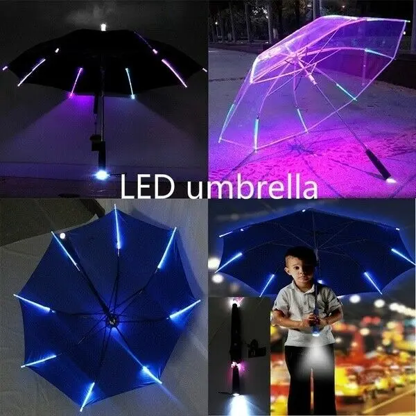 

Light up Blade Runner Style Changing Color LED Umbrella with Flashlight Transparent Handle Straight Umbrella Parasol