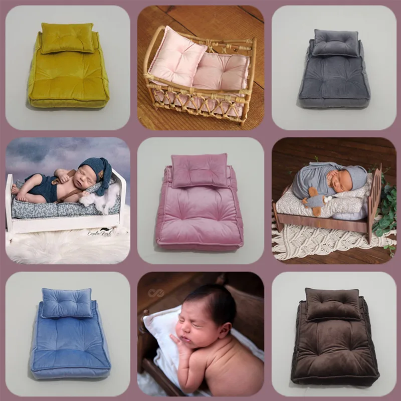 Portable Baby Cribes Newborn Photography Props Mattress Studio Milestone Photo Prop Mat Auxiliary Pillow Baby Modeling Mat