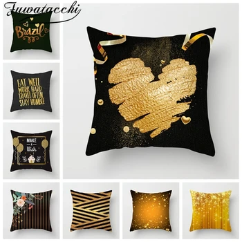 

Fuwatacchi Shining Golden Heart Photo Pillow Cases New Valentine's Day Gift Cushion Covers Striped Decorative Throw Pillow Cover