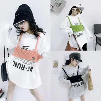 

2020 new girls 2 pcs set t-shirt+ vest fashion spring girls suit 3-9t C918