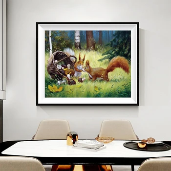 

YI BRIGHT Painting Mushroom squirrel Cross Stitch 5D Embroidery Animal Rhinestones Art Bead Picture Home Decor