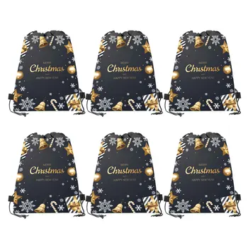 

6PCS Merry Christmas Drawstring Gift Bags Xmas Tree Canvas Bag Snowflake Christmas Candy Box New Year 2021 Kids Favors Bag