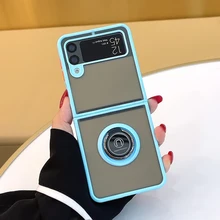 

For Samsung ZFlip3 Case Contrasting Color Matte Car Ring Holder Translucent Phone Cases for Samsung Z Flip 3 Funda Capa
