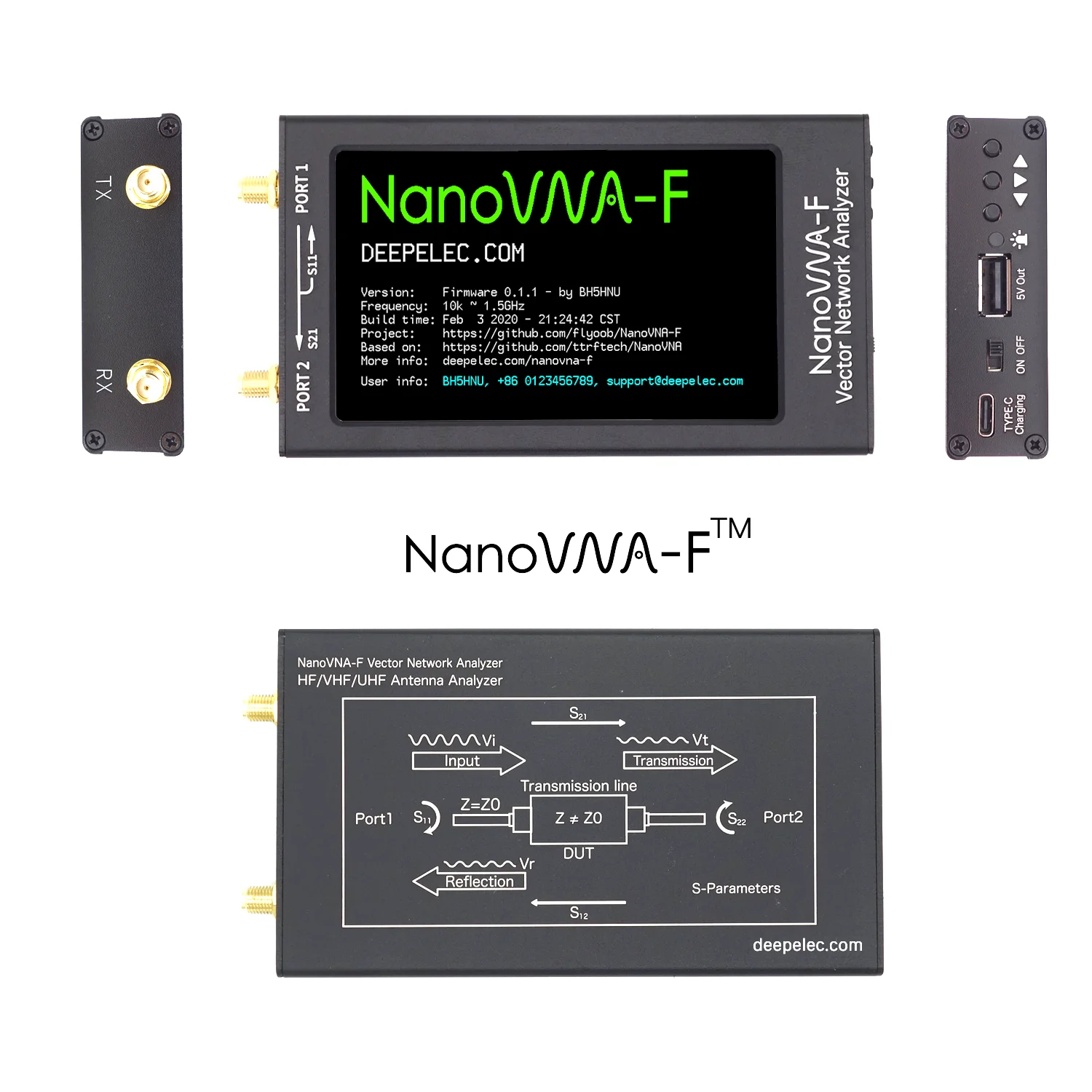 4,3 "50KHz-3GHz NanoVNA-F V2 VNA Netzwerkantennenanalysator UHF HF VHF System *1 