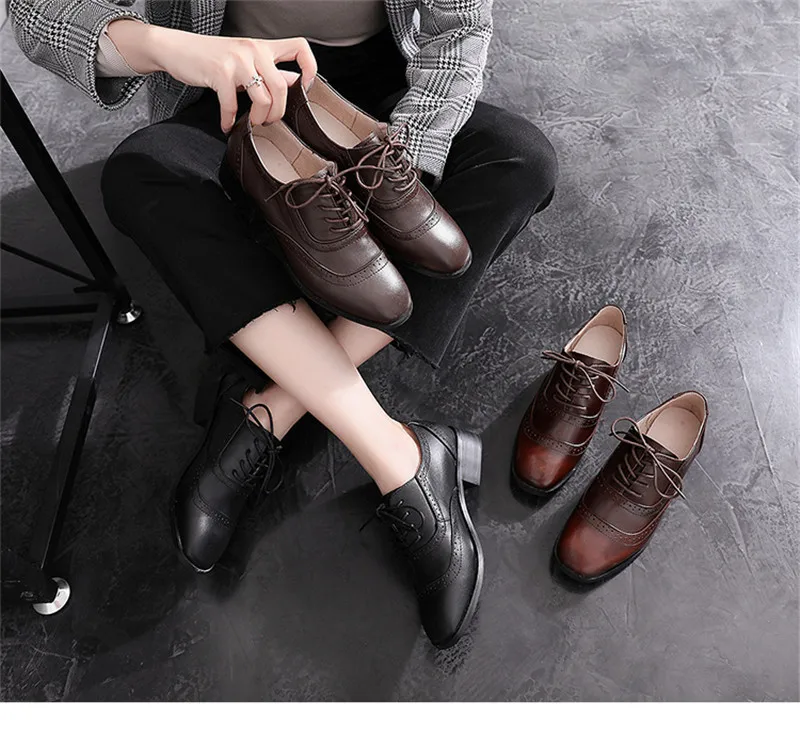 Handmade Big Size 32-42 Women Oxfords Shoes Vintage Genuine Leather Brogues Oxford Shoes For Woman British Carved Ladies Oxfords (8)