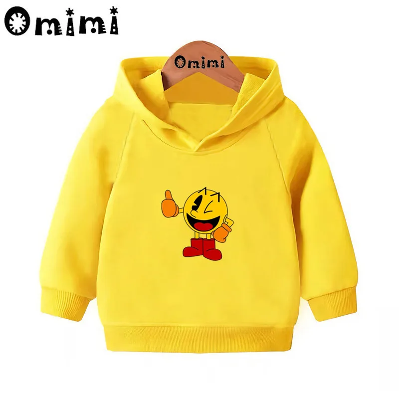 Pac-Man Eat Ghost/милые толстовки с героями мультфильмов детские толстовки с капюшоном крутой пуловер для малышей топы для девочек и мальчиков, осенняя одежда KMT5223 - Цвет: Yellow-5223J
