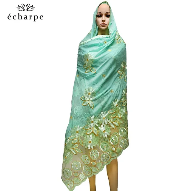 New African Women Scarfs muslim embroidery soft cotton big scarf for shawls wraps pashmina BM937 BM937-5