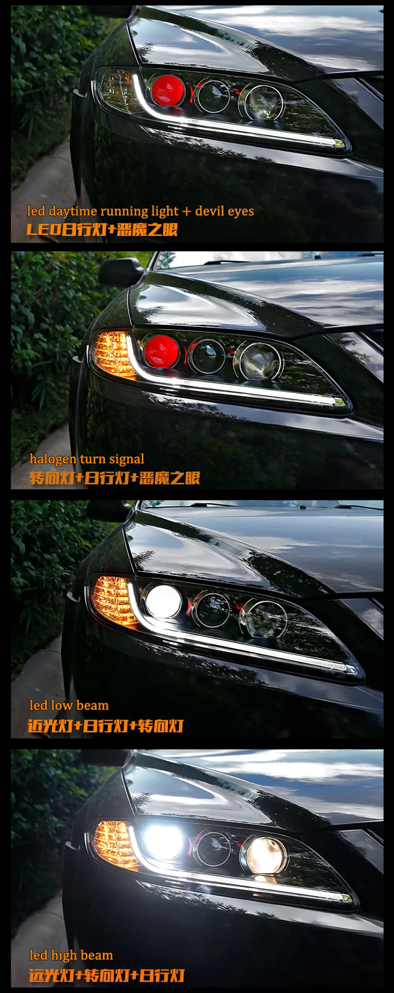 SNCN автомобильный Стайлинг светодиодный светильник на голову для Mazda 6 2003-2012 светодиодный DRL галогенный сигнал поворота светильник светодиодный Красный Дьявол глаза головная лампа в сборе