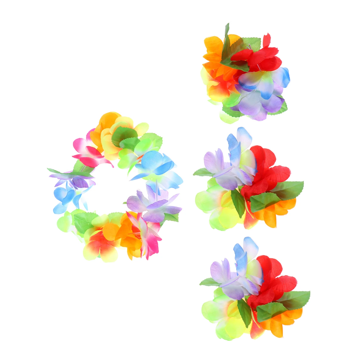 Conjunto de collares y pulseras hawaianas con guirnalda, accesorios de lujo para fiesta en la playa grueso, colorido, 4 Uds., 1 Juego|Guirnaldas y coronas de flores| - AliExpress
