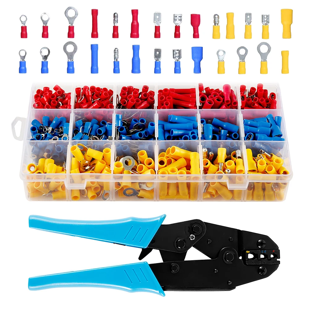 

700pcs Cable Wire Terminal Connector with Hand Ferrule Crimper Plier Crimp Tool Kit Set Wire Crimping Tool Kit