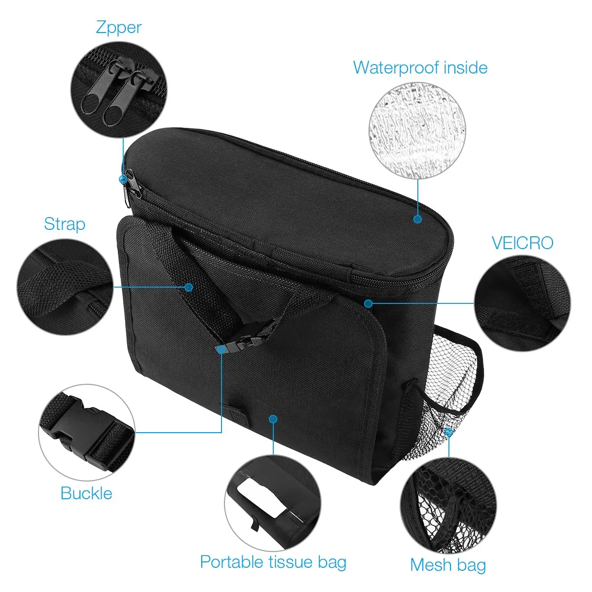 

Black Car Back Seat Organizer Storage Bag Hanging Bag Multi-Pocket AutoStorage Tissue Box Car-styling Accessories