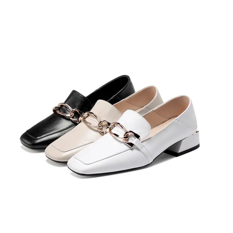 

20 New Products Metal Buckled Chain Low Heel Shoes Women's Genuine Leather Double Purpose Loafers Comfortable WOMEN'S Casual Sho