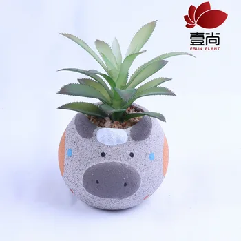 

Creative Succulent Bonsai Decoration Model Succulent Piggy Potted Plant Green Vegetation Cement Pots Desktop Ornaments