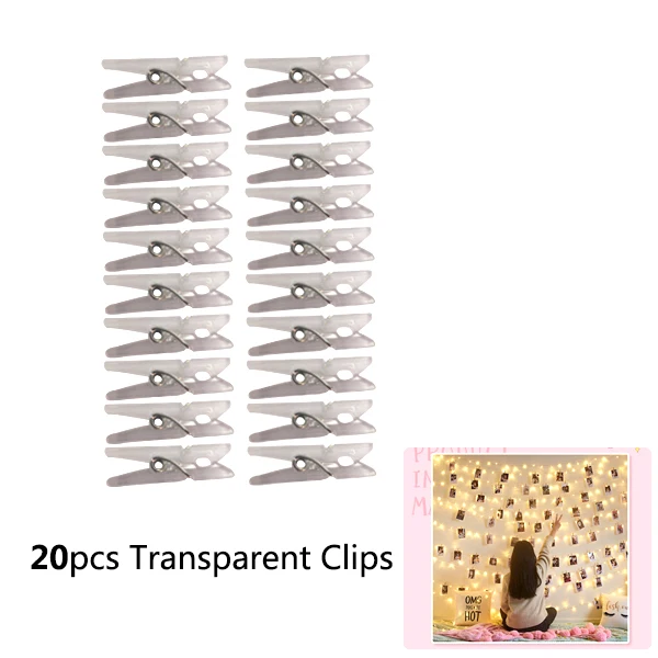20 Transparent clips 1 м/2 м/5 м/10 м зажим для фото USB светодиодный гирлянды сказочные огни наружная гирлянда на батарейках рождественские украшения вечерние и свадебные - Emitting Color: 20 Transparent clips