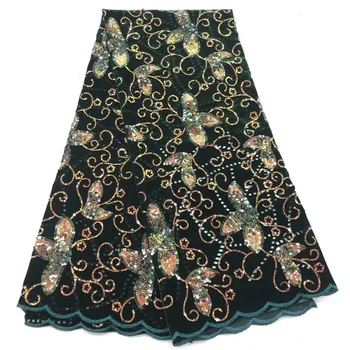 

2019 New Design Velvet With Sequins African French Velvet Lace Fabric High Quality 3 D Nigerian Velvet Lace Fabric For Garment
