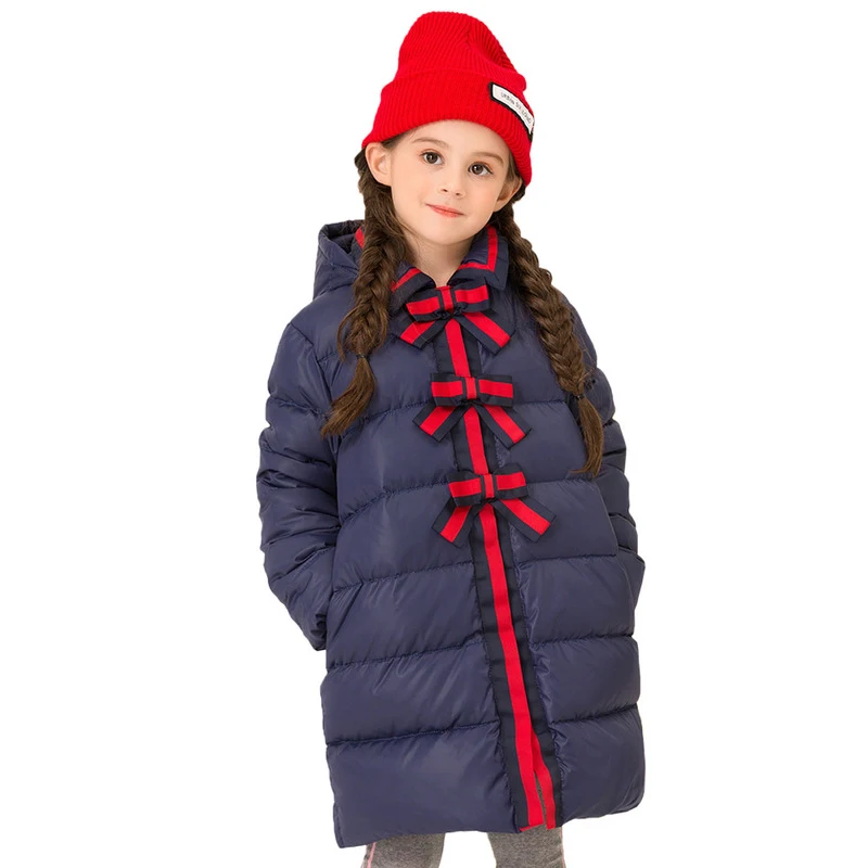 Princess Brand Little Girl Down Coat Bow Decoration size 4 5 6 8 10 years High Quality Kids Puffer Jackets - Цвет: Синий