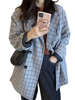 

Winter Clothes Women Retro Plaid Woolen Suit New Style Coat Women's Autumn and Winter Fashion Women Blazers