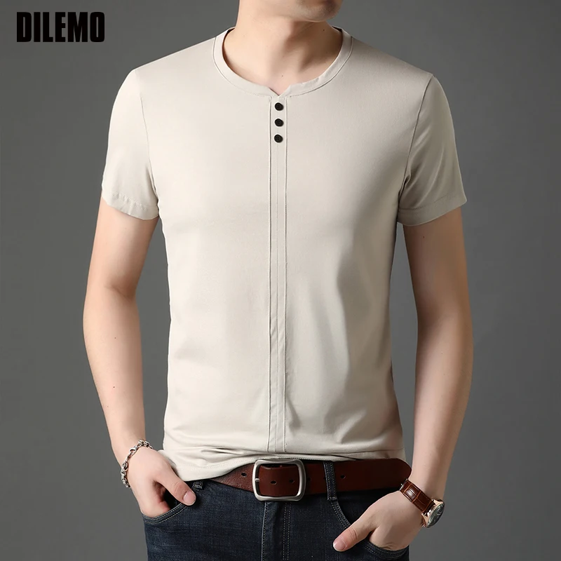 Мужская футболка с v образным вырезом однотонная Повседневная модная коротким