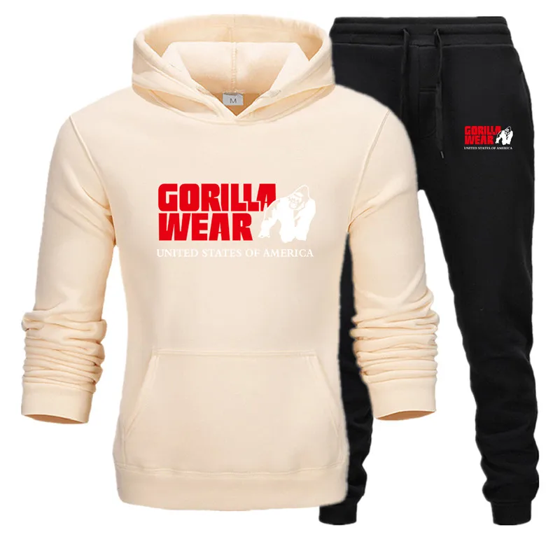 

Brand Gorilla Wear Tracksuit men thermal underwear Men Sportswear Sets Fleece Thick hoodie+Pants Sporting Suit Male Tracksuit 2