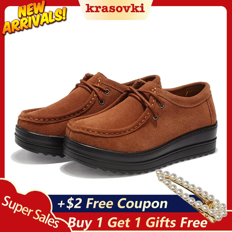 

Krasovki Single Shoes Women Spring Autumn Leather Shoes Dropshipping Korean Version Thick Bottom Slip on Increase Leisure Shoes
