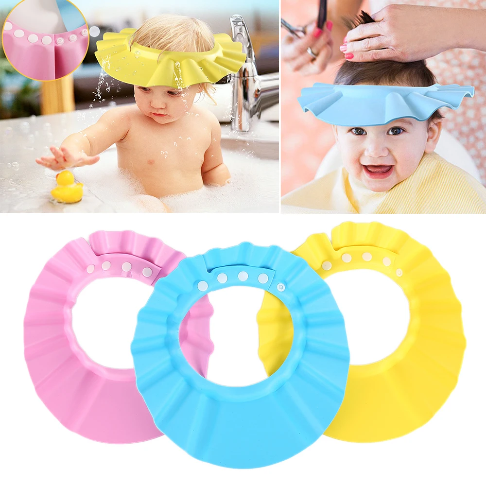 

3 Color Soft Adjustable Baby Shower Cap Protect Children Adjustable Baby Kids Bath Bathing Shower Cap Hat Prevent Water Into Ear