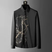 

Luxury Rhinestone Men's Shirt Long Sleeve Slim Casual Shirts Brand Business Social Formal Dress Shirts Streetwear Autumn