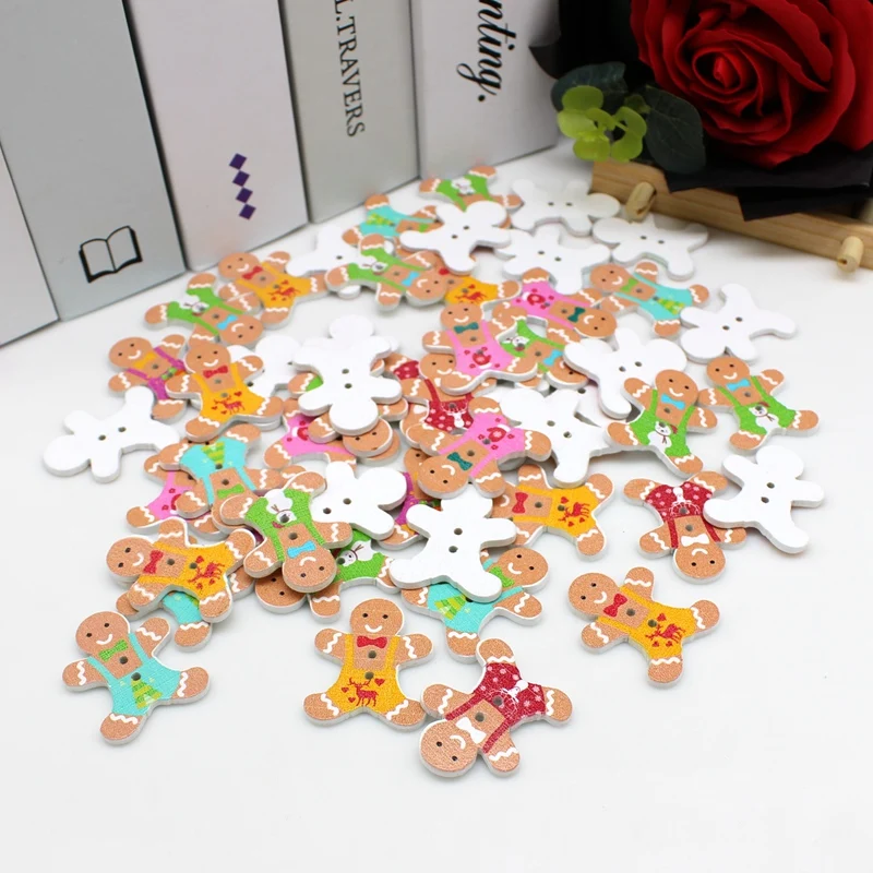 40pcs/pack Mixed Christmas Wooden Buttons for Craft Scrapbooking Products Accessories 2 Holes 4