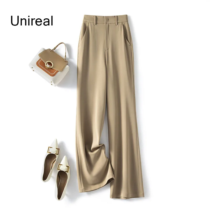 

Unireal 2022 Autumn Women Wide Leg Pants High Waist Trousers Casual Elegant Office Lady Blazer Pants