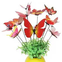 12 шт. Моделирование Бабочка стержень цветочный горшок садоводческий Бонсай Зеленый декоративные растения проволока Плунжер красный синий желтый зеленый фиолетовый