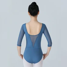 

Half Sleeves Mesh Ballet Leotard Women Crew Neck Dance Wear Costume Adult Deep V Ballet Gymnastics Practice Leotard