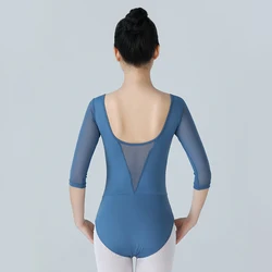 Half Sleeves Mesh Ballet Leotard Women Crew Neck Dance Wear Costume  Adult Deep V Ballet Gymnastics Practice Leotard