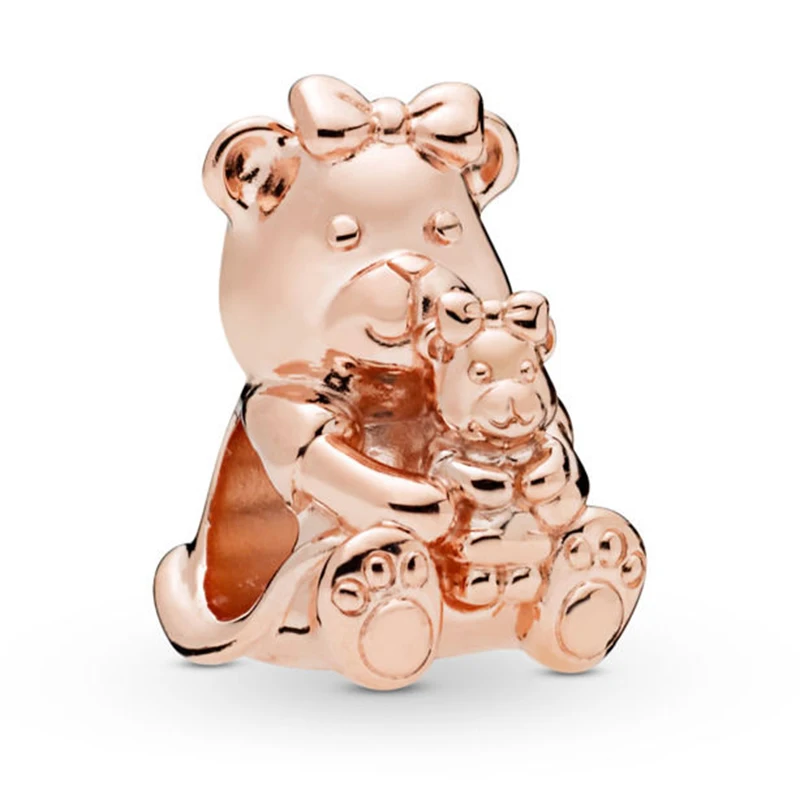 

2019 New 100% 925 Sterling Silver Rose Gold Dora Bear Charm Bead Present Fit Bracelet Jewelry Charm Heart Pendant Fashion Gift