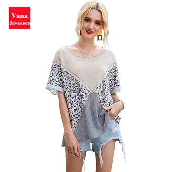 

Leopard Pattern Oversize T-shirt Women Tops Streetwear O-neck Patchwork Pullovers Femme T-shirts Mujer Camisetas Summer