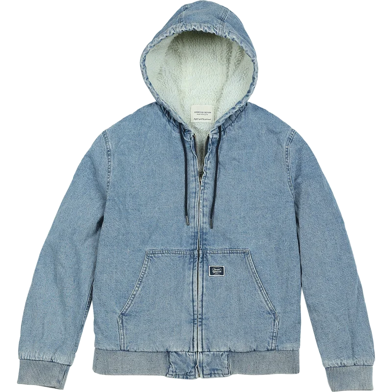SIMWOOD Зимние новые берберские флисовые мужские джинсовые пальто, теплые куртки с капюшоном из искусственной овчины, винтажная верхняя одежда с эффектом потертости SI980705 - Цвет: light blue