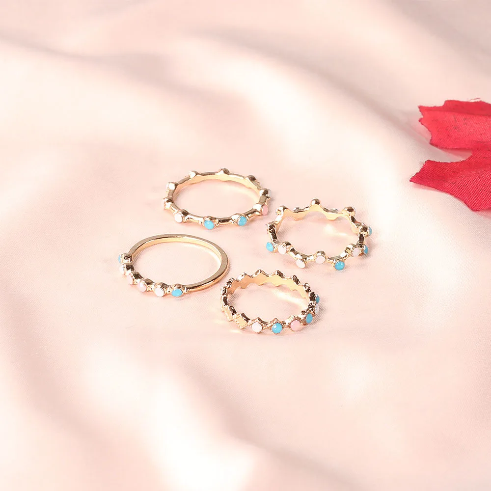 4 шт./компл. Ретро красочное кристаллическое кольцо комплект Цвет волна кольцо Дамская мода вечерние свадебные ювелирные изделия подарок аксессуары