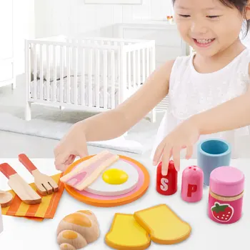 

Girls Pretend Play Toys Simulate Wooden Kitchen Toy Breakfast Set Play House Educational Toy Tools for Baby Kids Girls Gifts