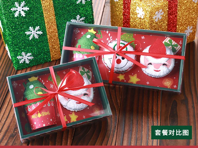 Christmas Cake Three-piece Towel Gift Box Pure Cotton Small Square Towel Christmas Gift