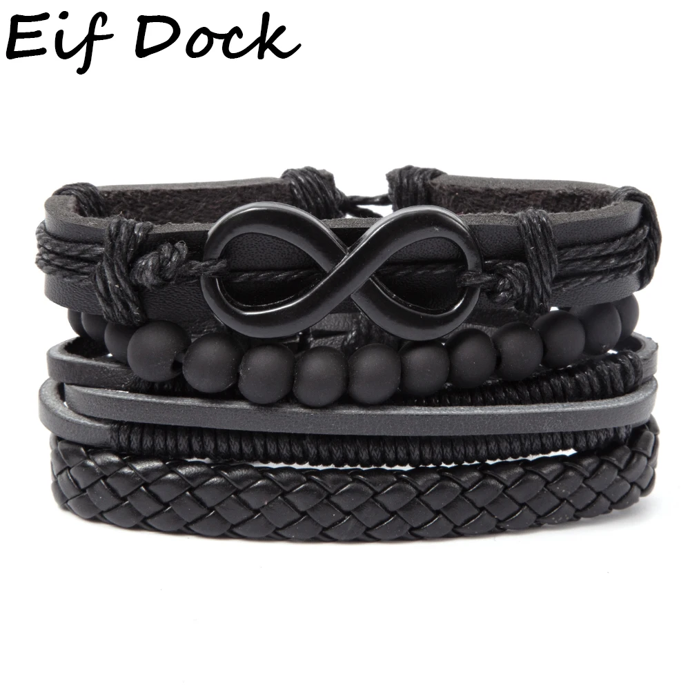 Плетеный браслет Eif Dock Mix 4 шт./компл. Инфинити кожаные браслеты для мужчин и женщин