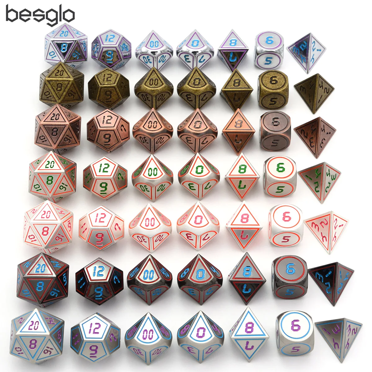 

Metal Dice with Black Bag for Dungeons and Dragon DnD RPG Games D4 D6 D8 D10 D% D12 D20