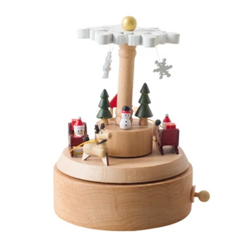 

Christmas Snowflake Elk Wooden Music Box Home Decoration Holiday Decoration